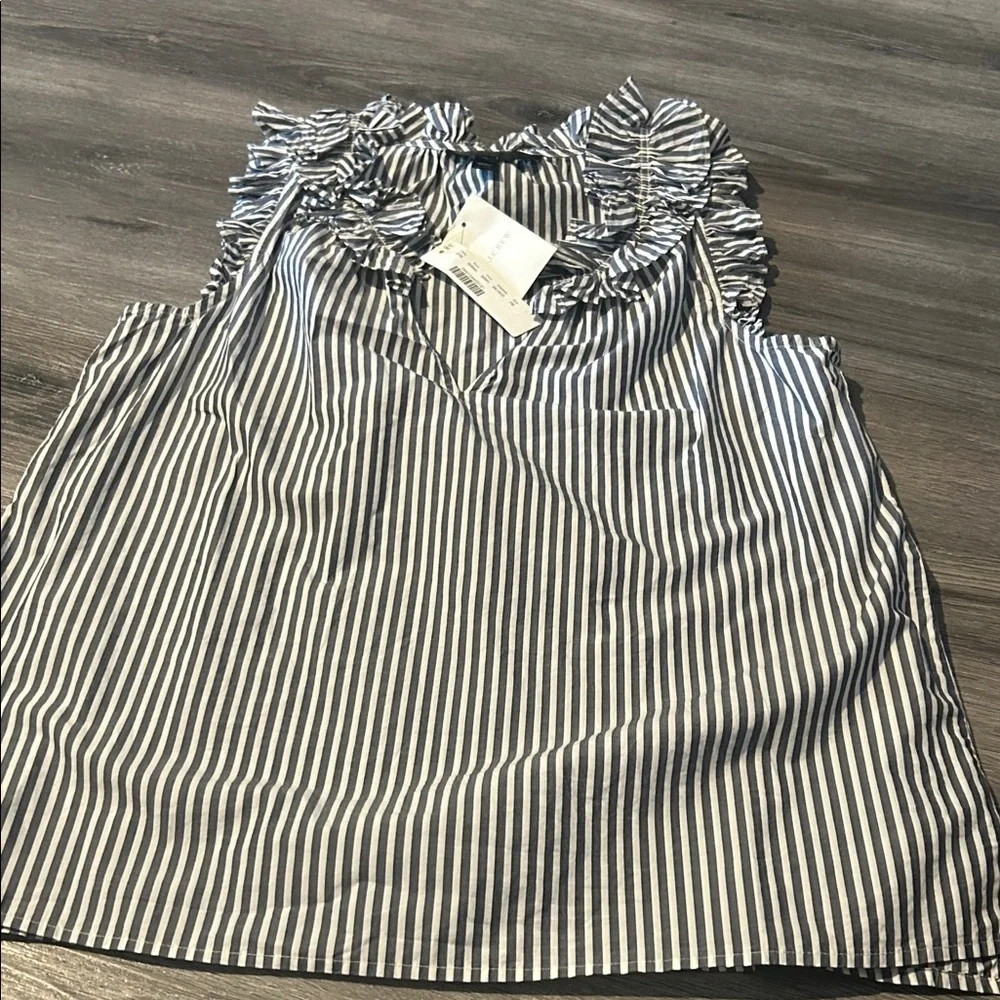 Striped Ruffle Sleeveless Top - Picture 1 of 4